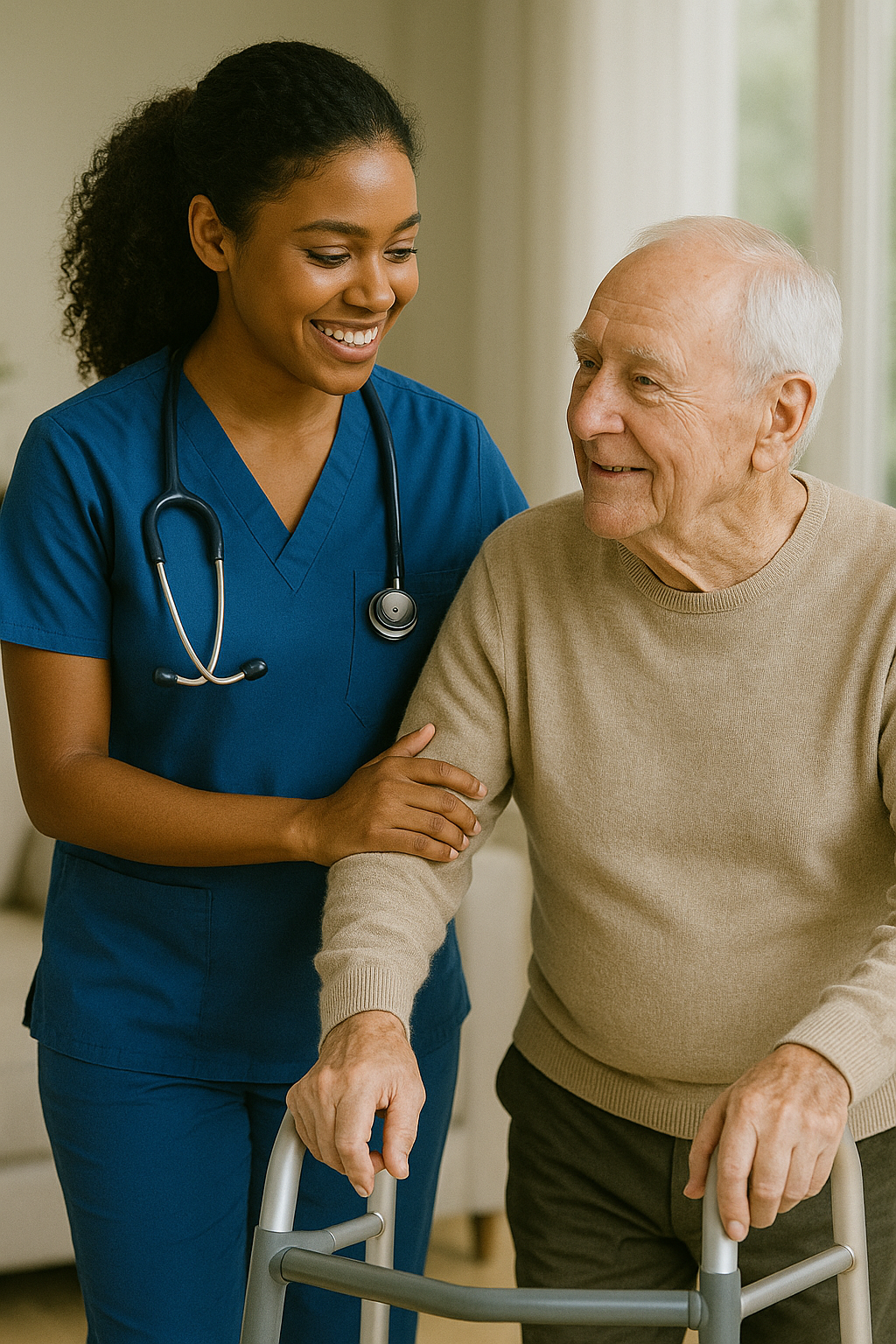Certified Nursing Assistant helping a patient walk